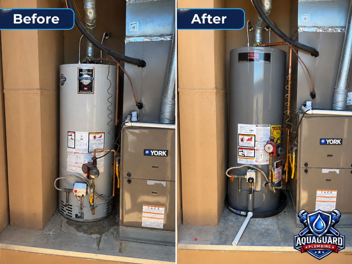 Gas water heater replaced in a garage closet